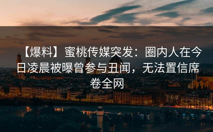 【爆料】蜜桃传媒突发：圈内人在今日凌晨被曝曾参与丑闻，无法置信席卷全网