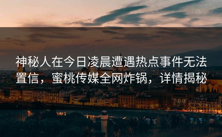 神秘人在今日凌晨遭遇热点事件无法置信，蜜桃传媒全网炸锅，详情揭秘