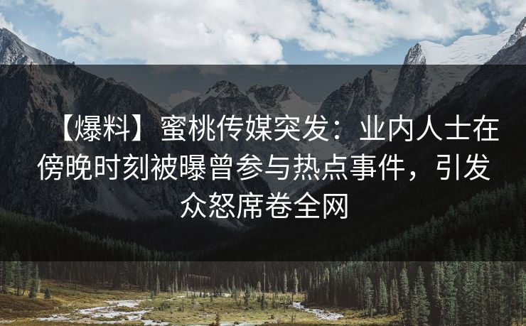【爆料】蜜桃传媒突发：业内人士在傍晚时刻被曝曾参与热点事件，引发众怒席卷全网